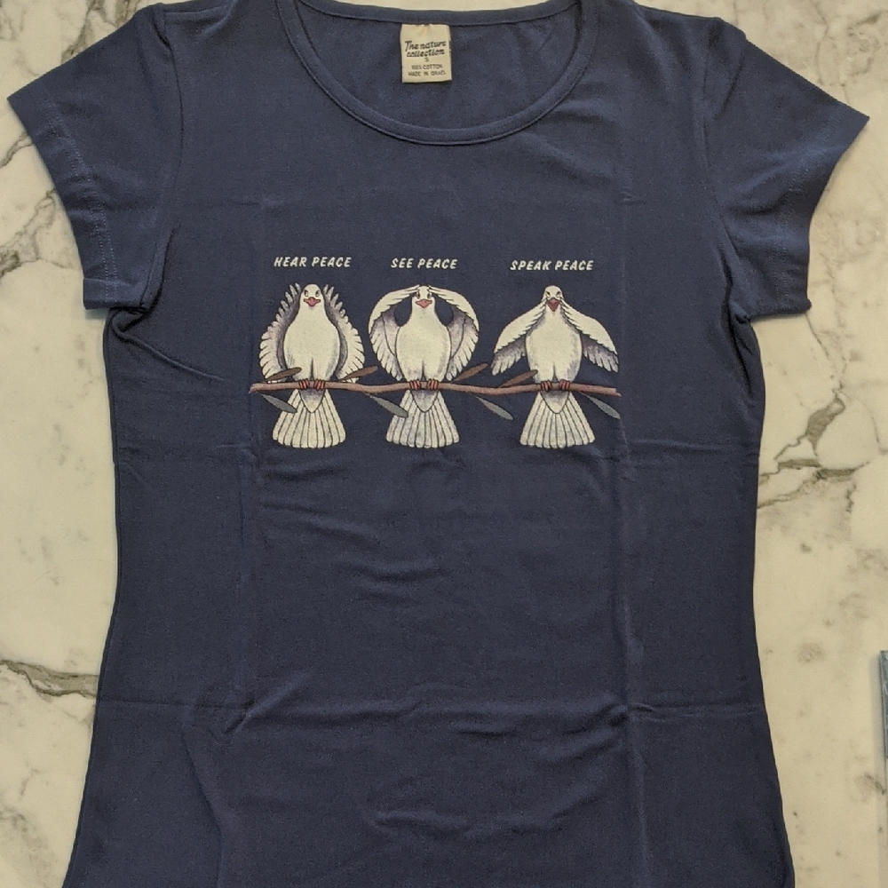 The Nature Collection Navy Short Sleeve Cotton Tee with Three Dove Graphic